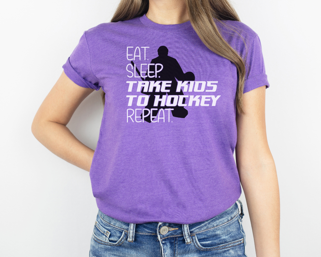 Eat Sleep Take Kids To Hockey Short Sleeve Tee Shirt Goalie Edition