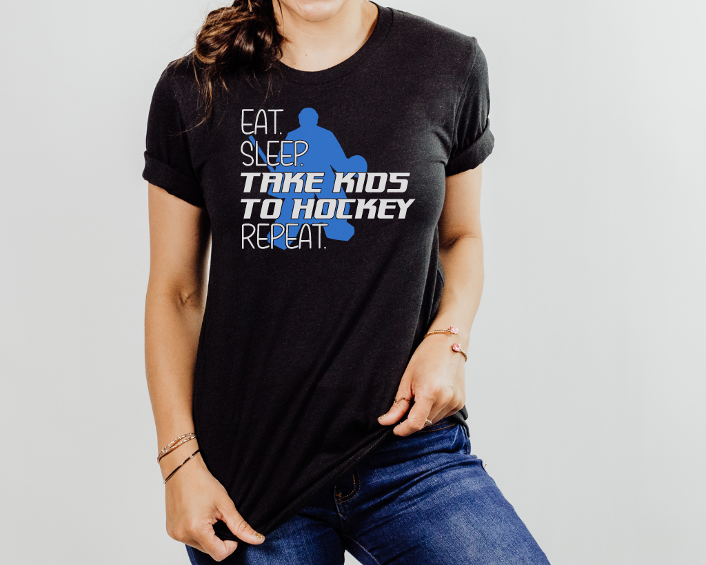 Eat Sleep Take Kids To Hockey Short Sleeve Tee Shirt Goalie Edition