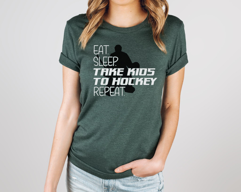 Eat Sleep Take Kids To Hockey Short Sleeve Tee Shirt Goalie Edition