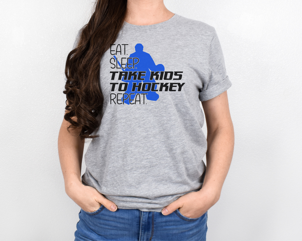 Eat Sleep Take Kids To Hockey Short Sleeve Tee Shirt Goalie Edition