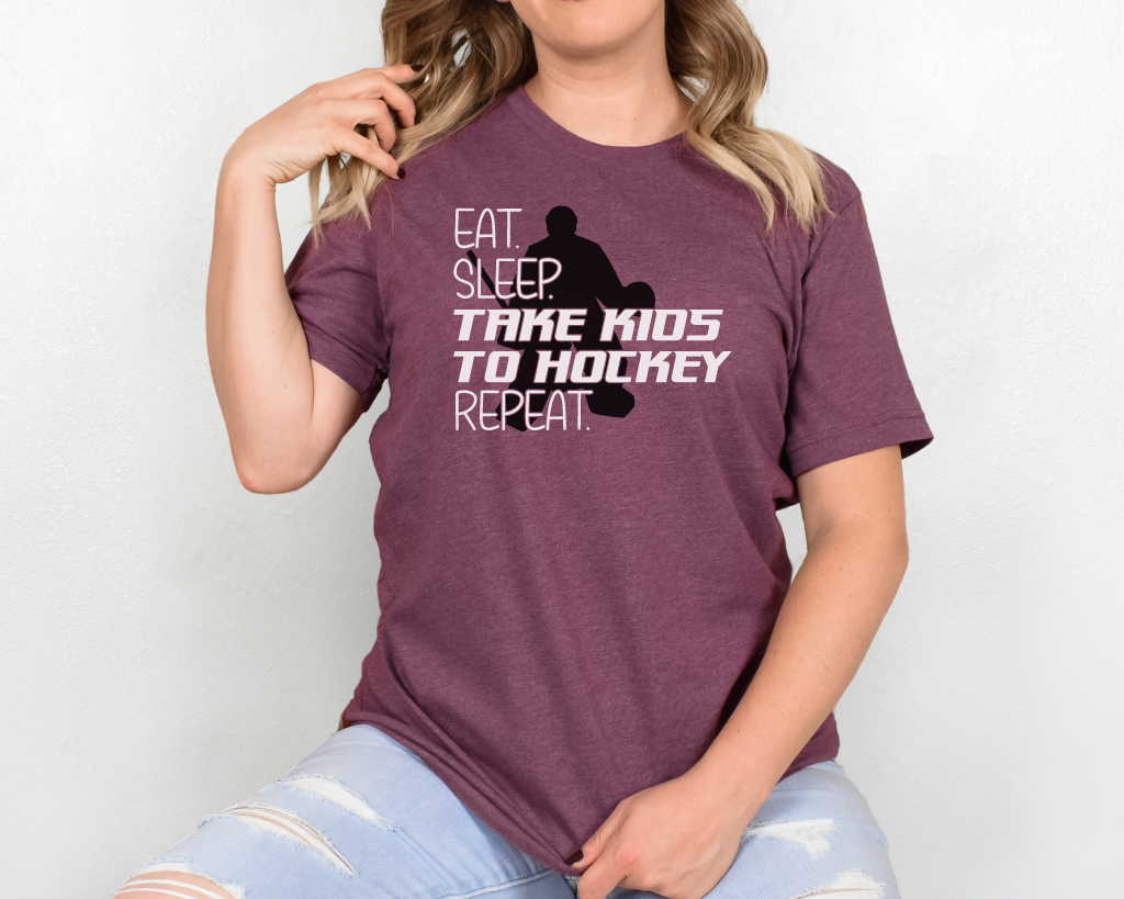 Eat Sleep Take Kids To Hockey Short Sleeve Tee Shirt Goalie Edition