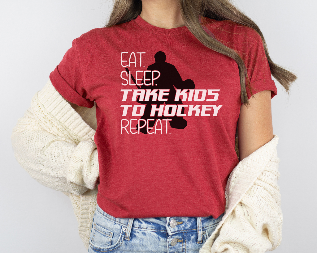 Eat Sleep Take Kids To Hockey Short Sleeve Tee Shirt Goalie Edition