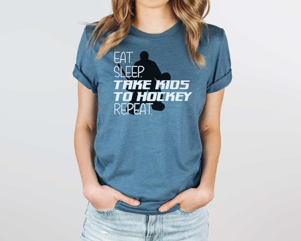 Eat Sleep Take Kids To Hockey Short Sleeve Tee Shirt Goalie Edition