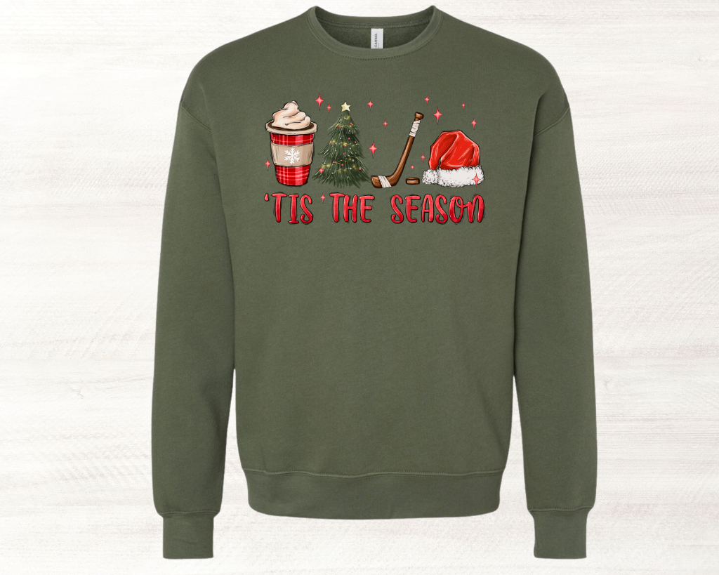 Hockey 'Tis The Season Crewneck Sweater w/Santa hat