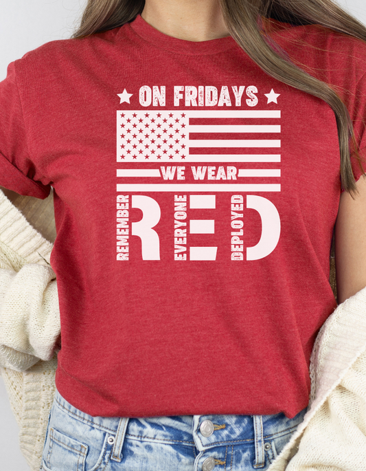 On Friday's We Wear R.E.D. Adult Short Sleeve Shirt